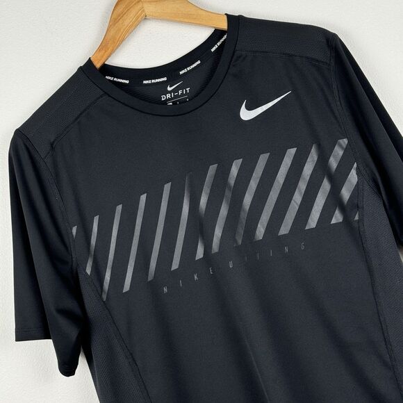 Nike Dri-fit Short Sleeve Running Shirt Men’s Size Large Black Lightweigt - Picture 1 of 7